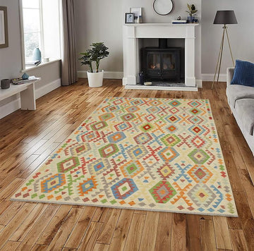 Flat Weave Kilim, Antique, Navaho, Vintage, Handmade, Geometric Kilim Beige Red Hand-Woven Rectangle 100% Wool Area Rug 7 x 10